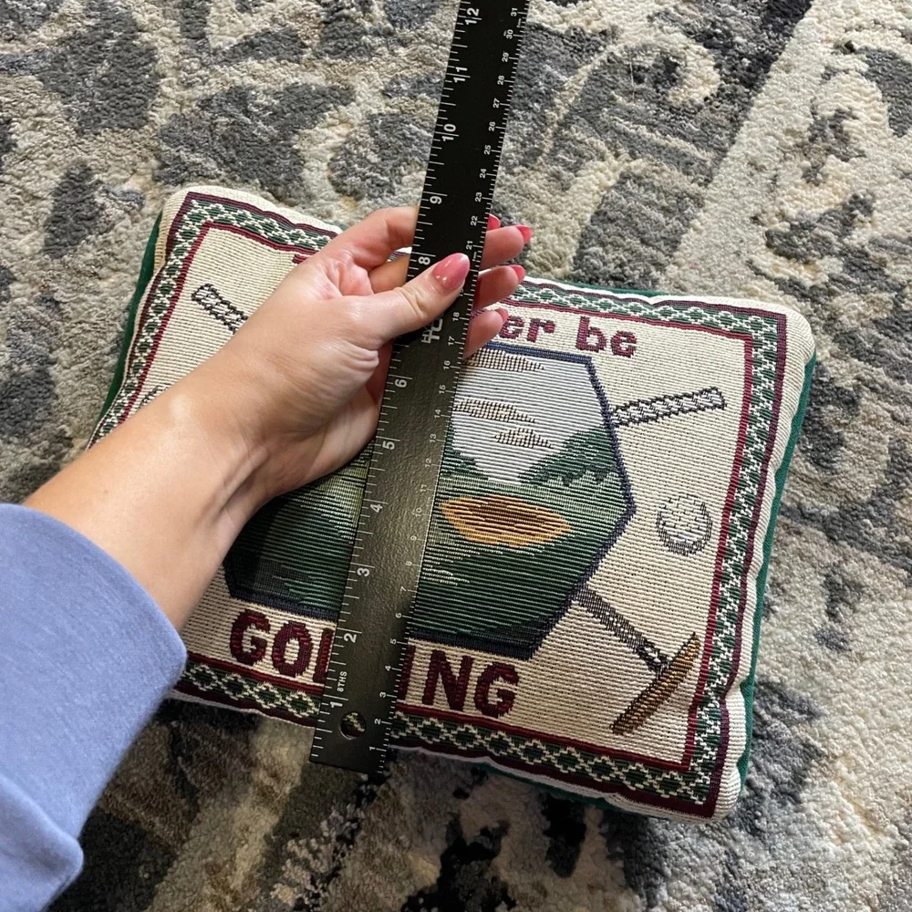 Vintage‎ Id Rather Be Golfing Tapestry Accent Pillow Green Woven Sport Decor